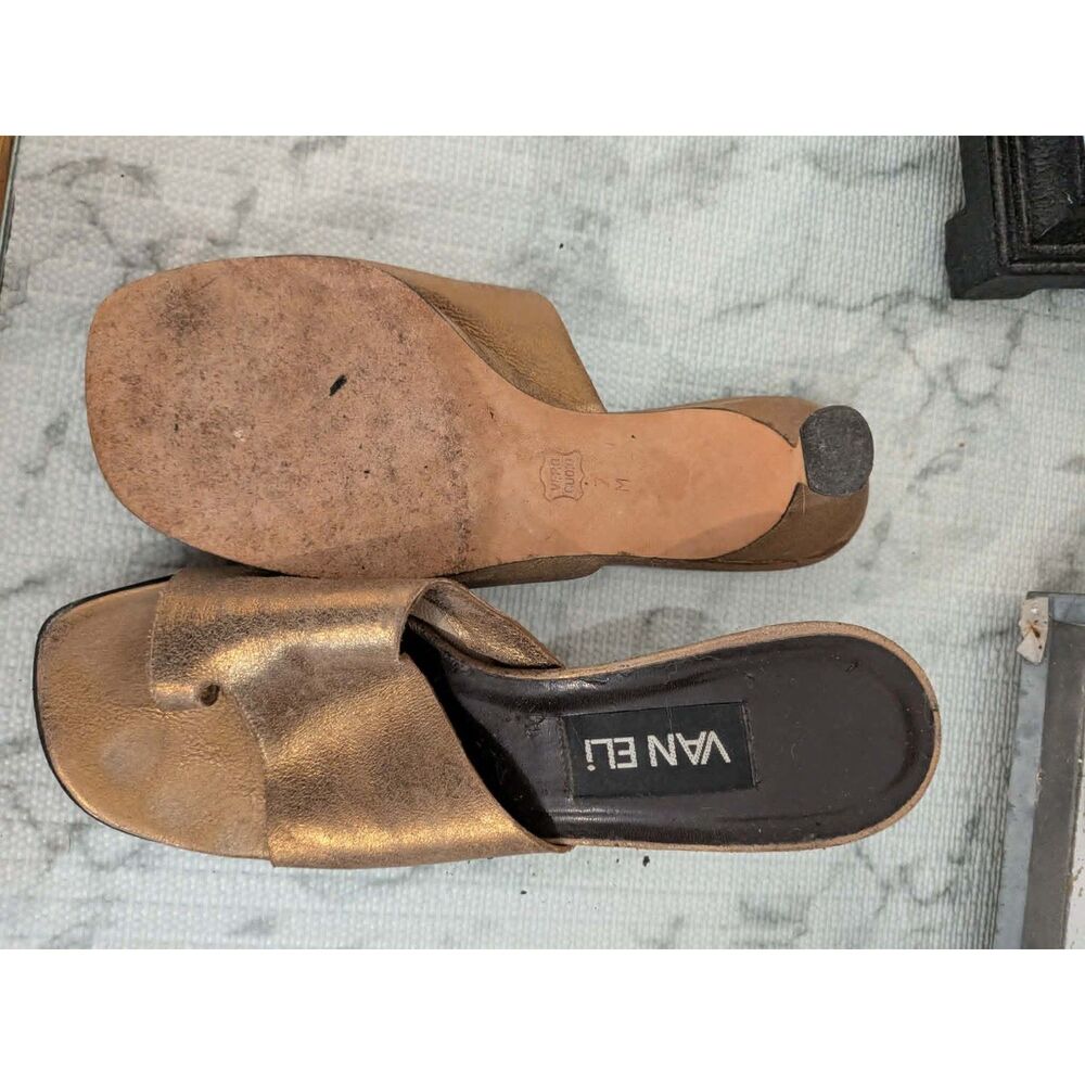 Van Eli Women’s Size 7M Bronze Metallic Leather Slide Heels Vero Cuoio Italy